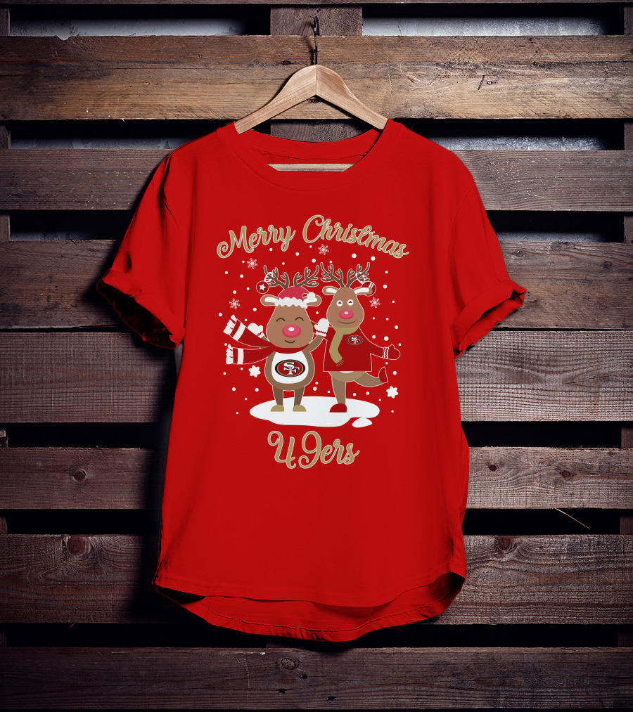 Merry Christmas 49ers Reindeer Festive Holiday T-Shirt