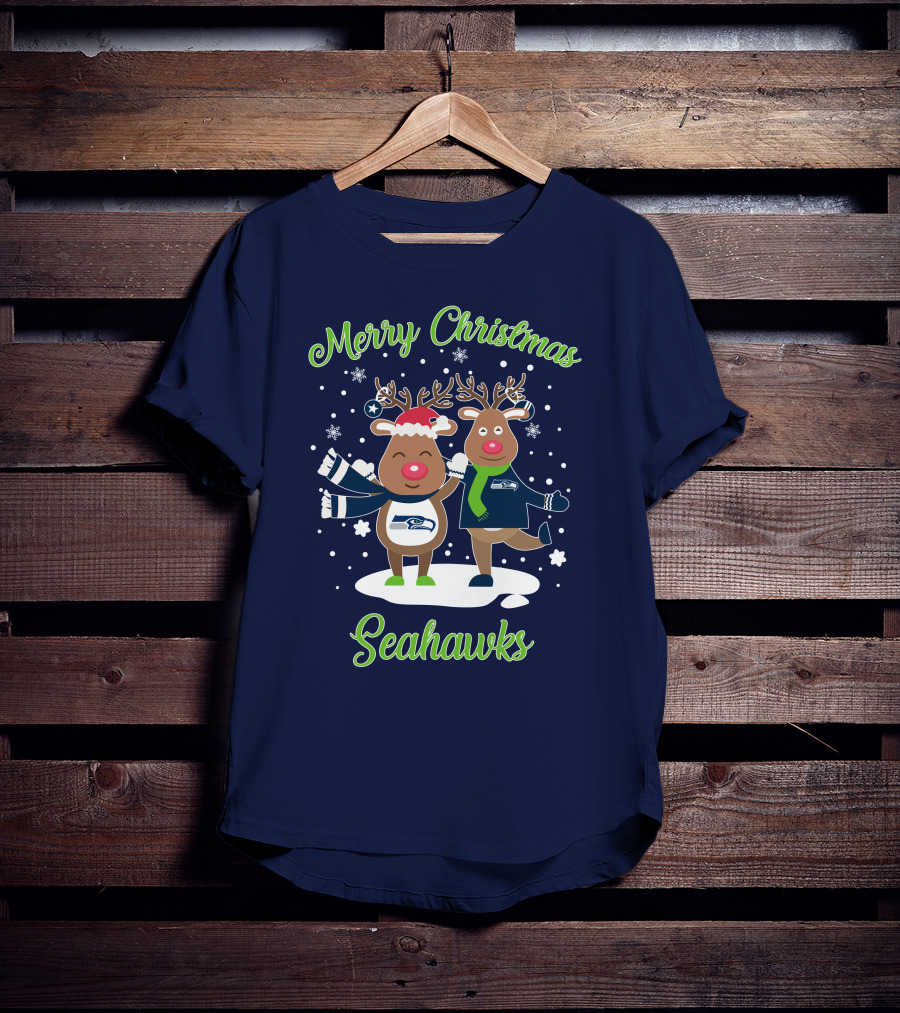 Merry Christmas Seattle Seahawks Reindeer Sweater Festive T-Shirt