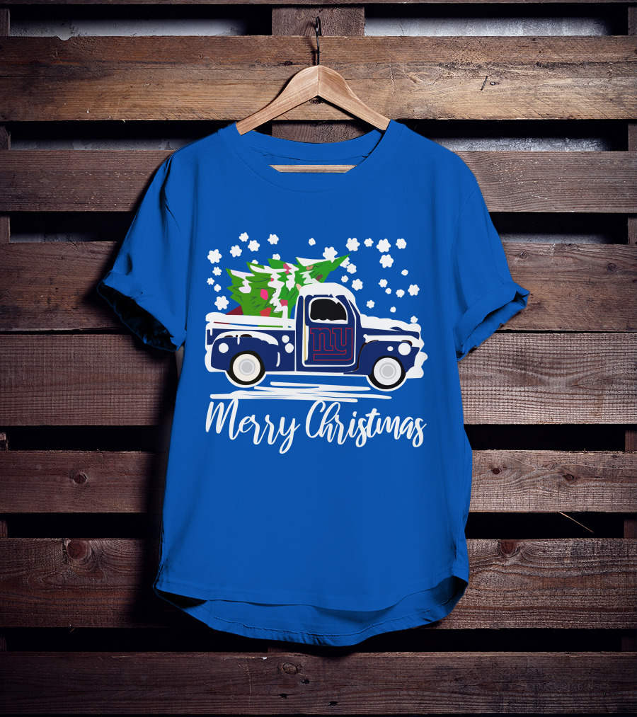 Merry Christmas New York Giants Vintage Car Snowflakes Holiday T-Shirt