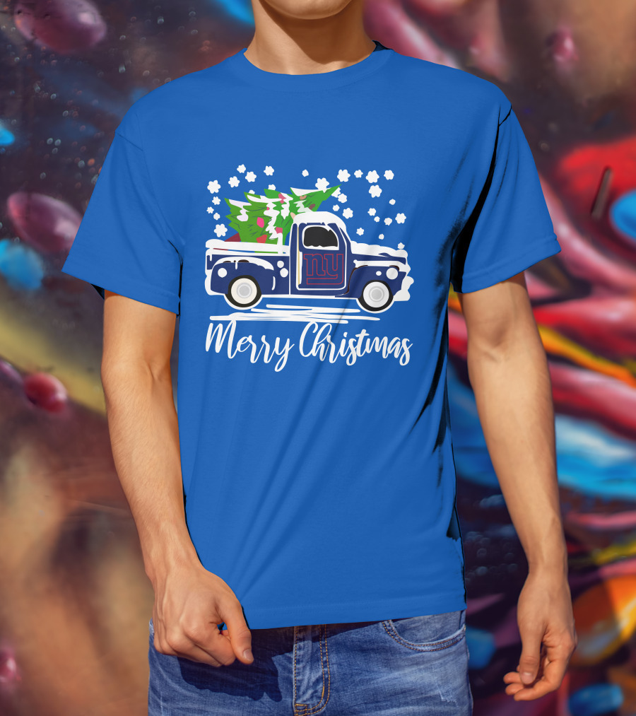 Merry Christmas New York Giants Vintage Car Snowflakes Holiday T-Shirt