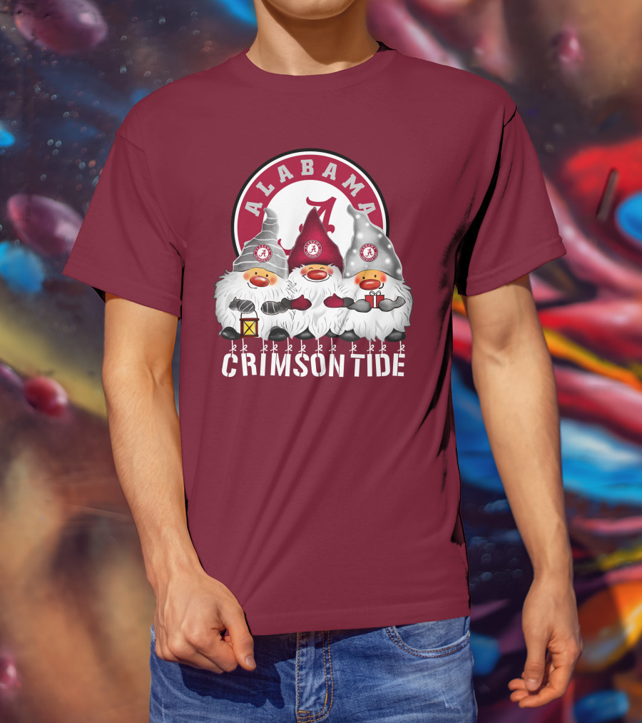 Alabama Crimson Tide Christmas Gnomes Merry Christmas Happy Holidays T-Shirt