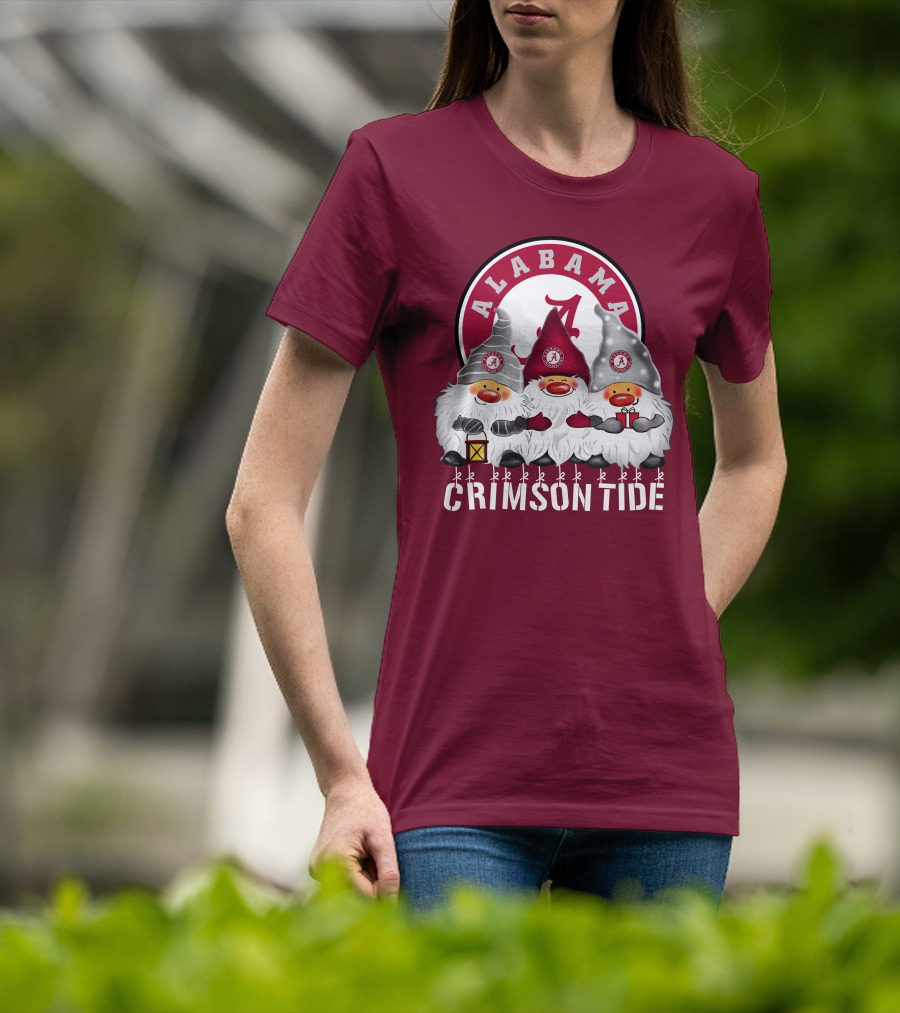 Alabama Crimson Tide Christmas Gnomes Merry Christmas Happy Holidays T-Shirt