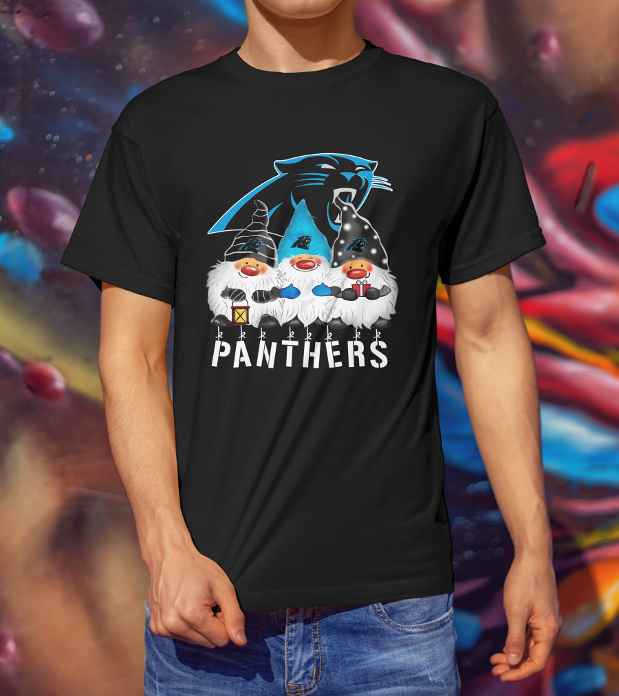 Panthers Christmas Gnomes Carolina Panthers Merry Christmas Happy Holidays T-Shirt