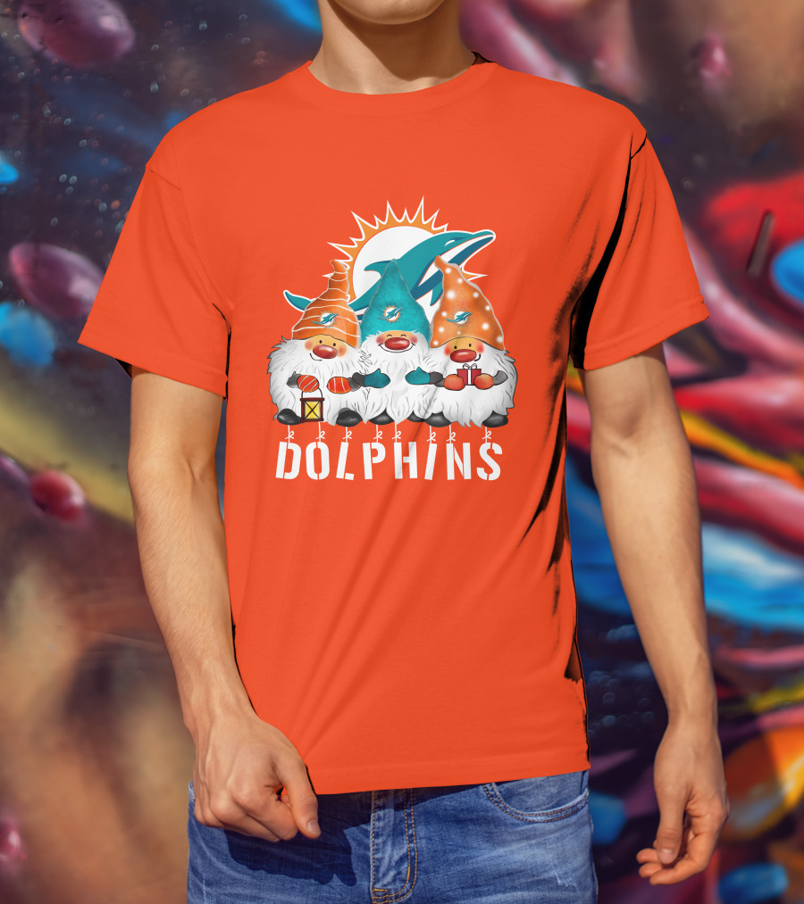 Miami Dolphins Merry Christmas Happy Holidays Gnomes T-Shirt