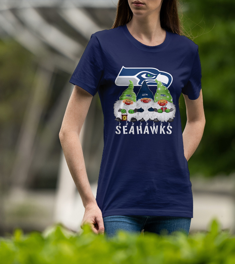 Seattle Seahawks Merry Christmas Happy Holidays Gnomes T-Shirt