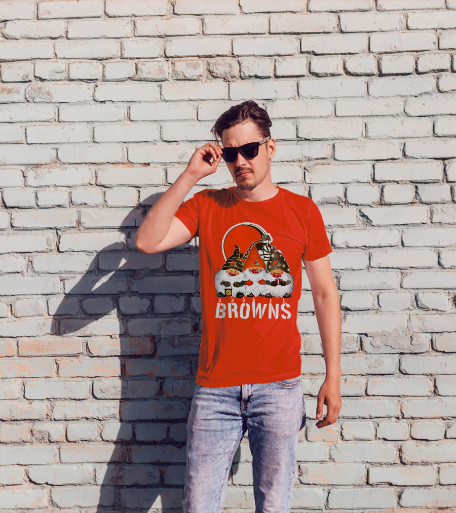 Cleveland Browns Merry Christmas Happy Holidays With Gnome Trio And Football Helmets T-Shirt