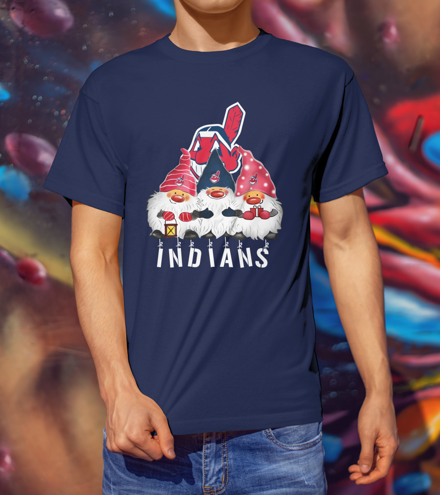 Cleveland Indians Merry Christmas Happy Holidays Gnomes Chief Wahoo T-Shirt
