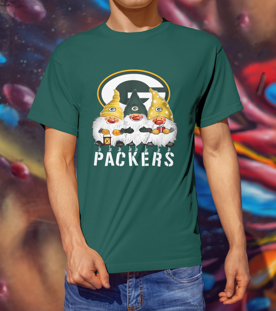 Green Bay Packers Gnomes Merry Christmas Happy Holidays T-Shirt