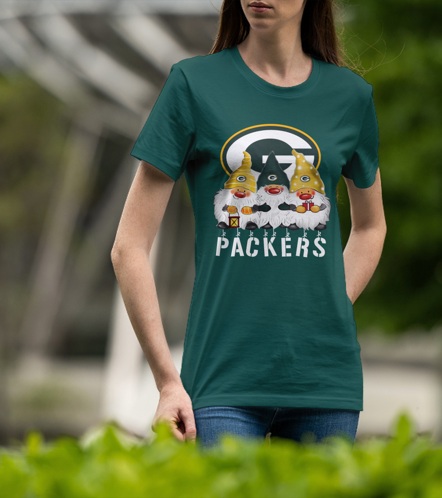 Green Bay Packers Gnomes Merry Christmas Happy Holidays T-Shirt