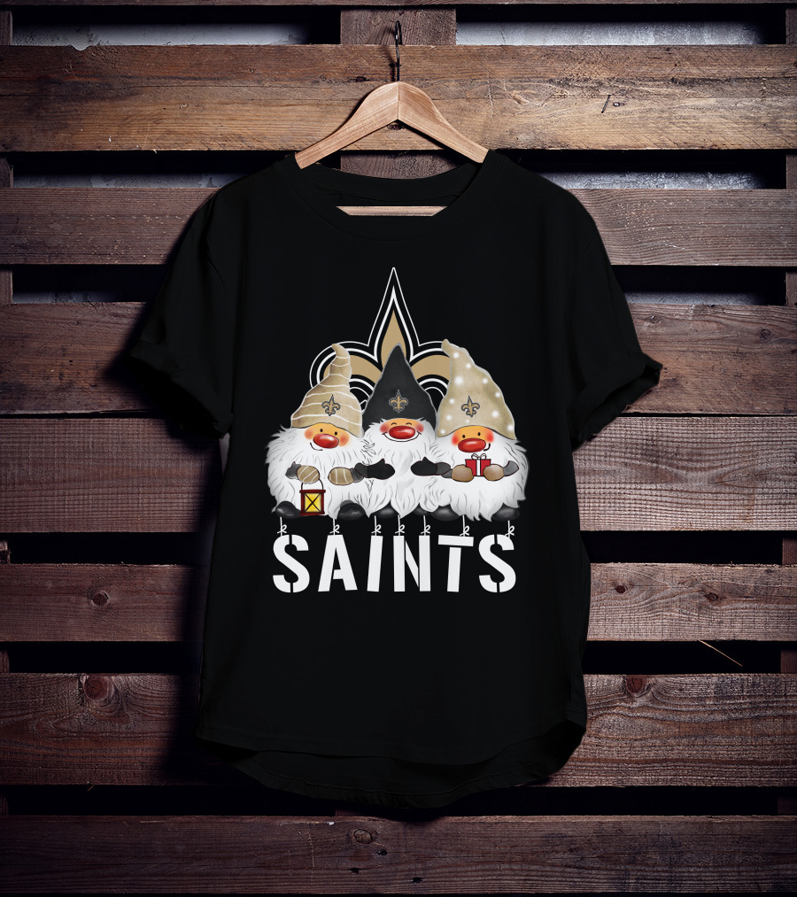 New Orleans Saints Merry Christmas Happy Holidays Gnomes Fleur-de-lis T-Shirt