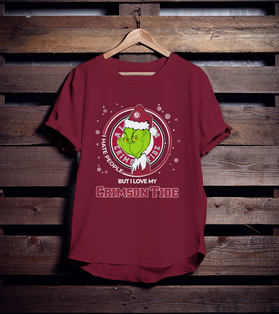 Christmas Grinch Santa I Hate People But I Love My Alabama Crimson Tide T-Shirt