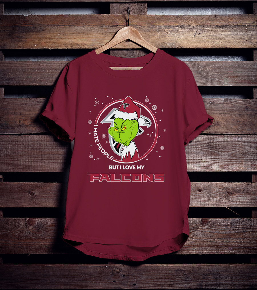 Christmas Grinch Santa I Hate People But I Love My Falcons T-Shirt