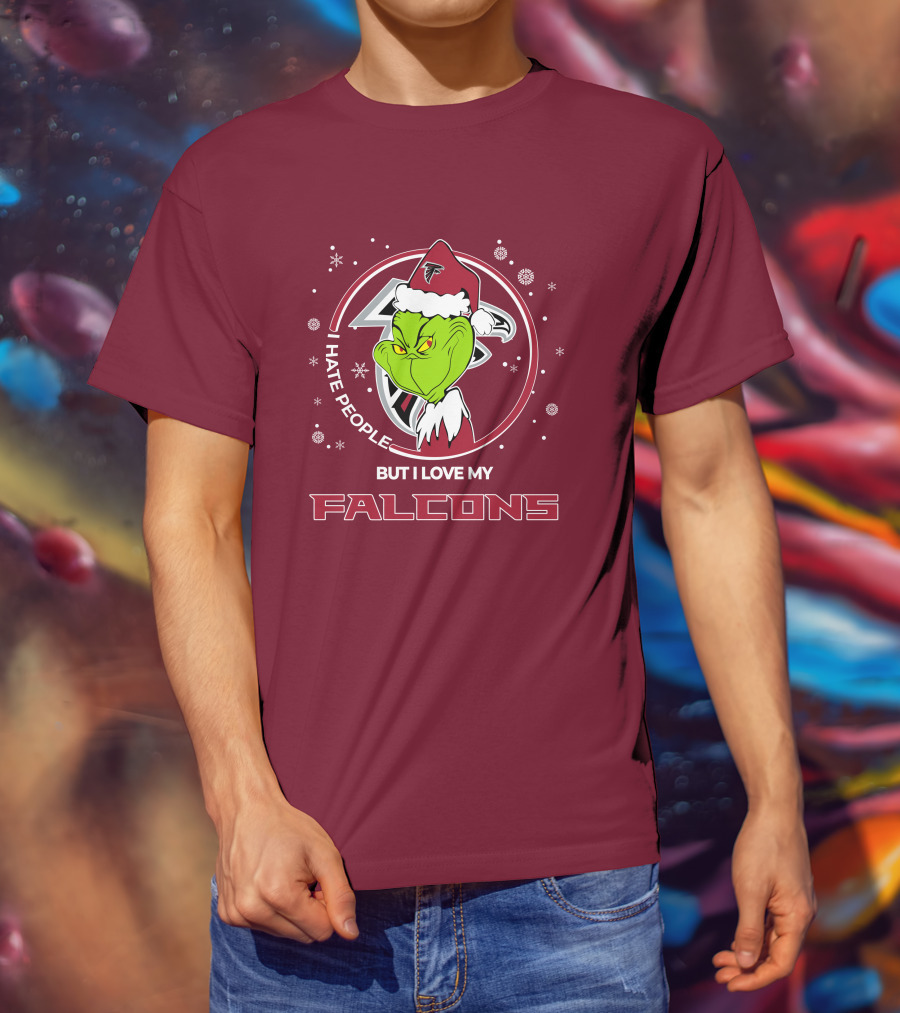 Christmas Grinch Santa I Hate People But I Love My Falcons T-Shirt