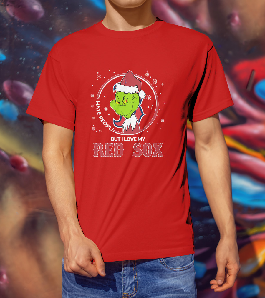 Christmas Grinch Santa I Hate People But I Love My Red Sox T-Shirt