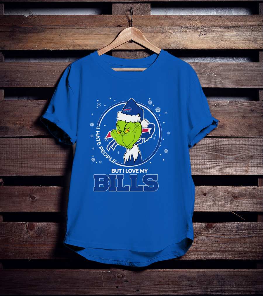 Grinch Christmas I Hate People But I Love My Buffalo Bills T-Shirt