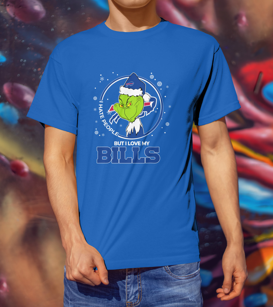 Grinch Christmas I Hate People But I Love My Buffalo Bills T-Shirt