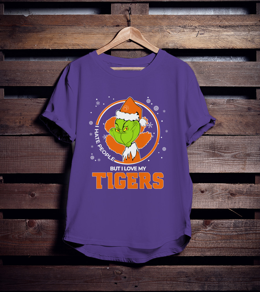 Christmas Grinch Santa I Hate People But I Love My Tigers T-Shirt