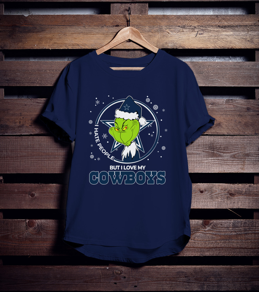 I Hate People But I Love My Dallas Cowboys Grinch Santa Christmas T-Shirt