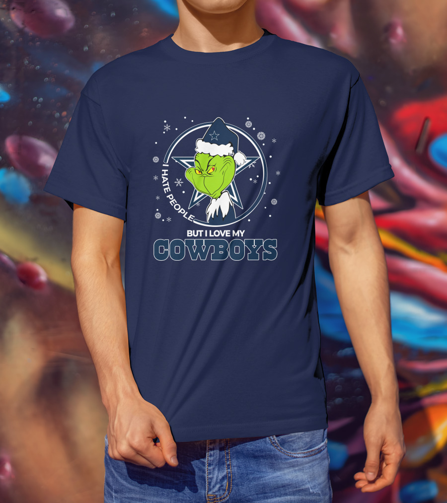 I Hate People But I Love My Dallas Cowboys Grinch Santa Christmas T-Shirt