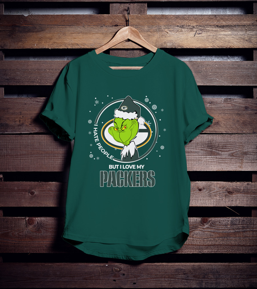 Christmas Grinch Santa I Hate People But I Love My Packers T-Shirt
