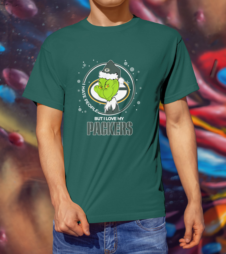 Christmas Grinch Santa I Hate People But I Love My Packers T-Shirt