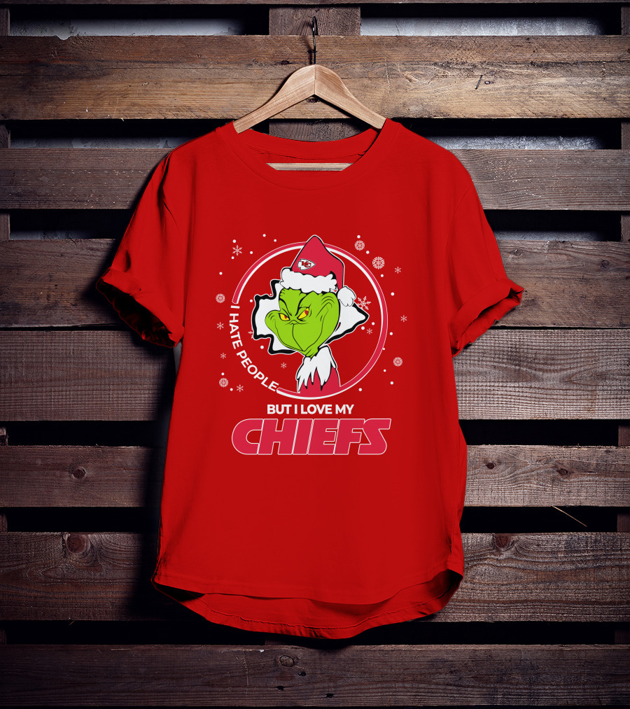 Christmas Grinch Santa I Hate People But I Love My Chiefs T-Shirt