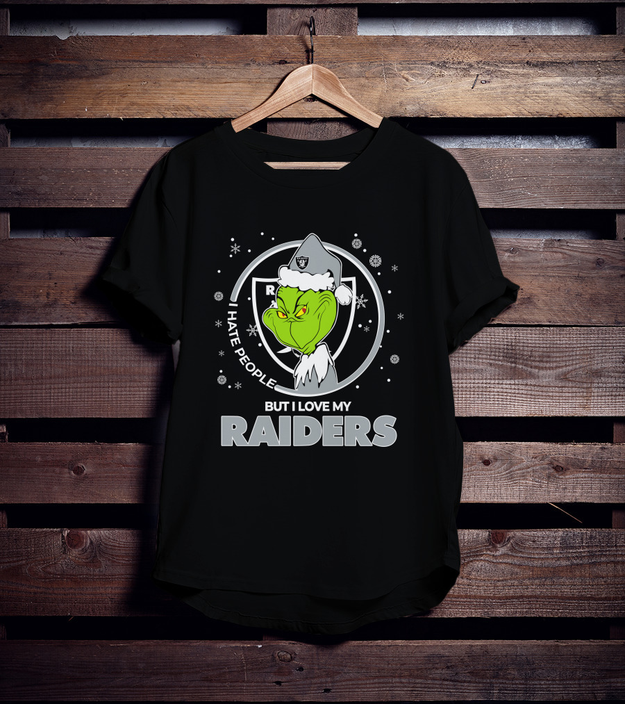 Christmas Grinch Santa I Hate People But I Love My Raiders T-Shirt