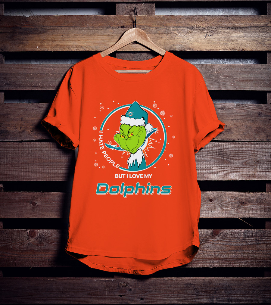 Christmas Grinch Santa I Hate People But I Love My Dolphins Miami Dolphins T-Shirt