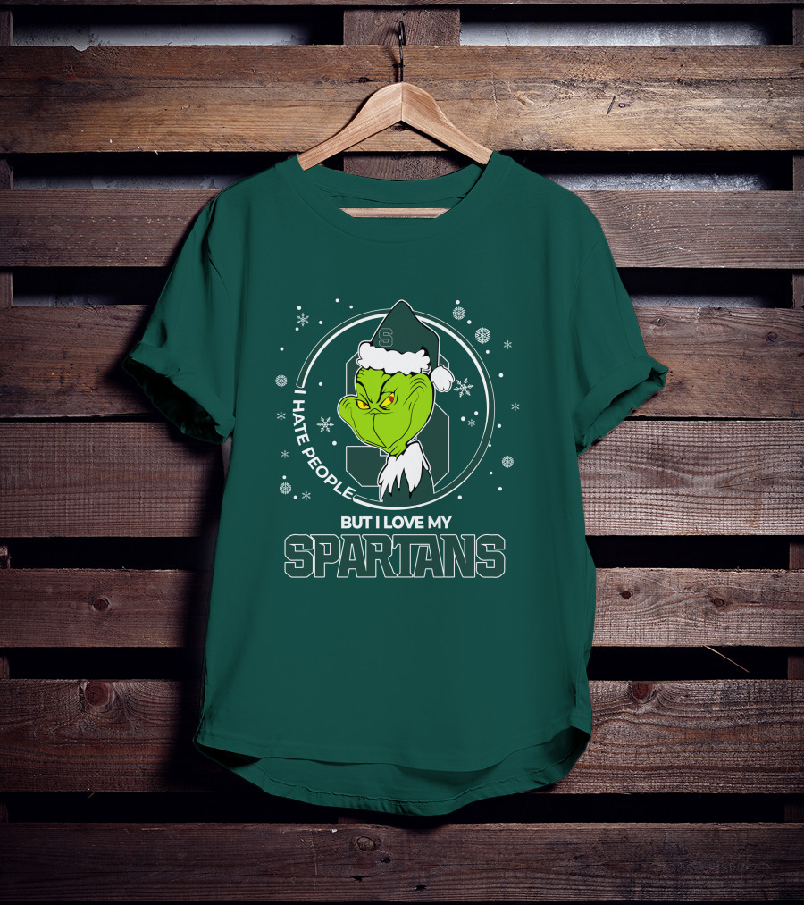 Christmas Grinch Santa I Hate People But I Love My Spartans T-Shirt