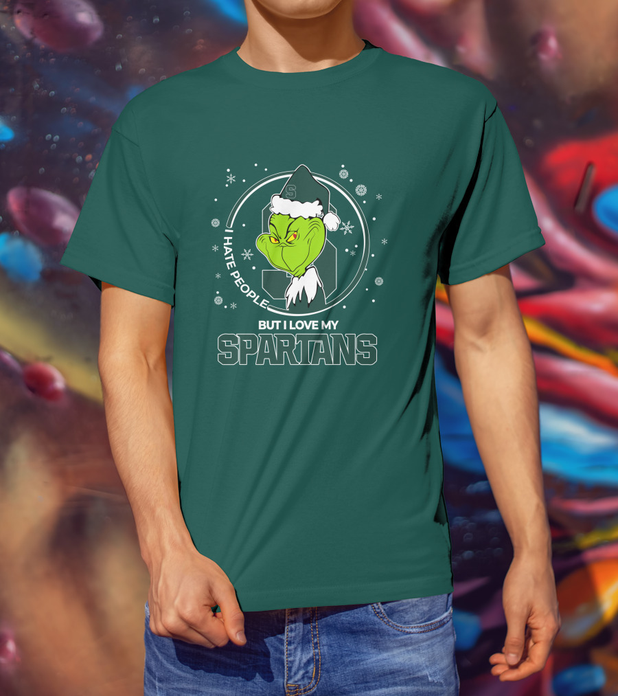 Christmas Grinch Santa I Hate People But I Love My Spartans T-Shirt