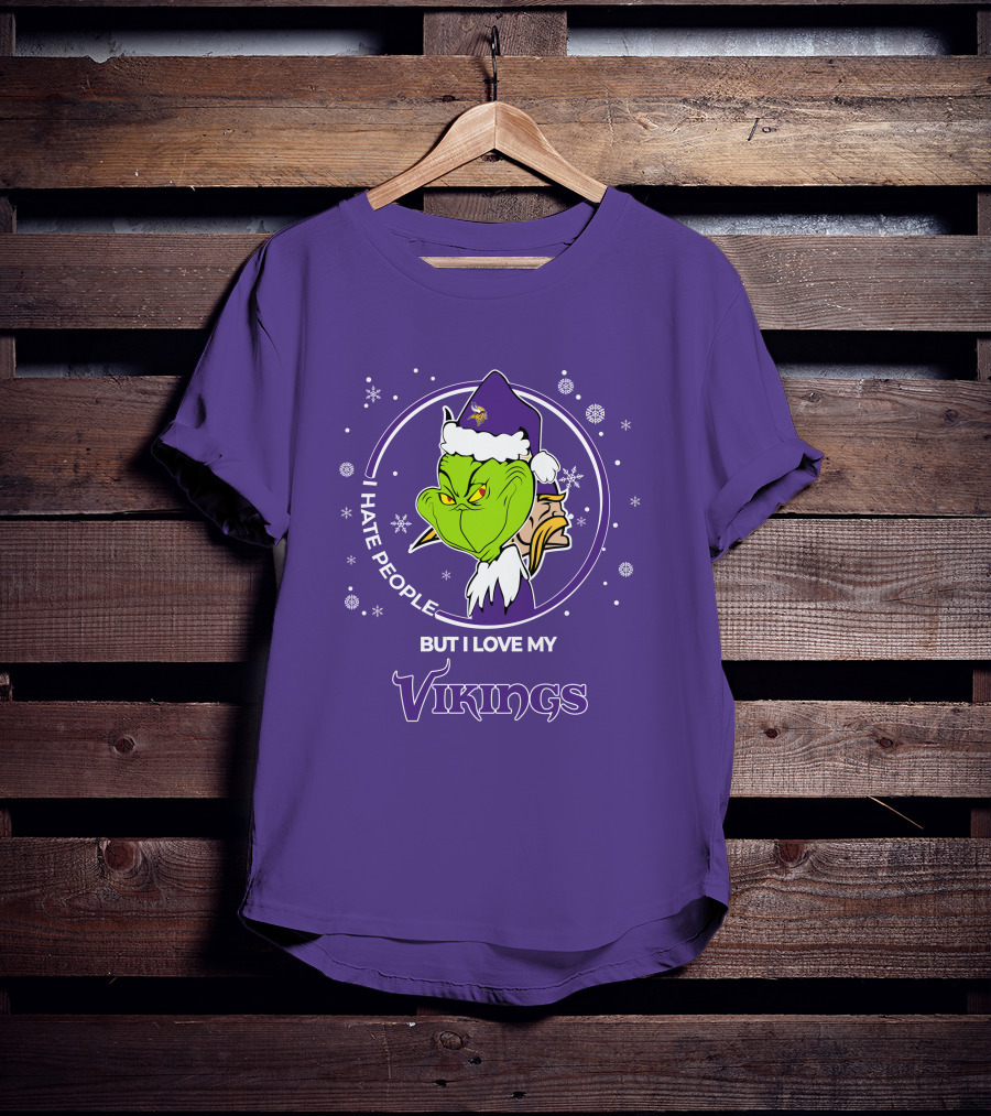 Christmas Grinch Santa I Hate People But I Love My Vikings T-Shirt