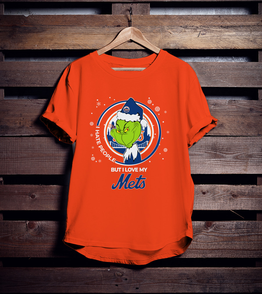 I Hate People But I Love My Mets Christmas Grinch Santa T-Shirt