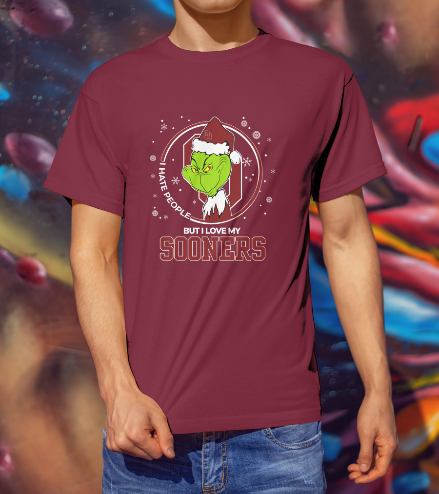 I Hate People But I Love My Sooners Grinch Christmas Santa T-Shirt