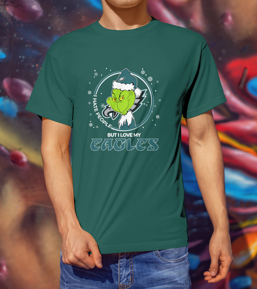 Christmas Grinch Santa I Hate People But I Love My Eagles Philadelphia T-Shirt