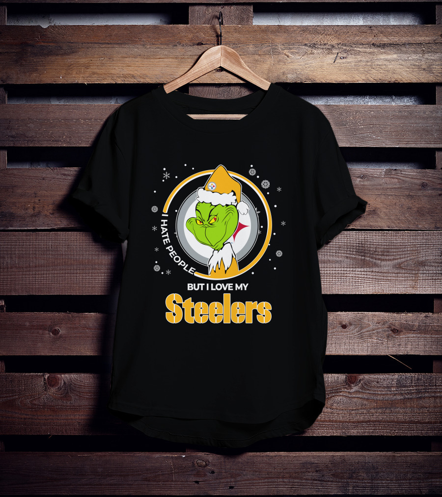 Christmas Grinch Santa I Hate People But I Love My Steelers T-Shirt