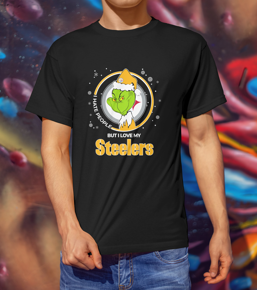 Christmas Grinch Santa I Hate People But I Love My Steelers T-Shirt