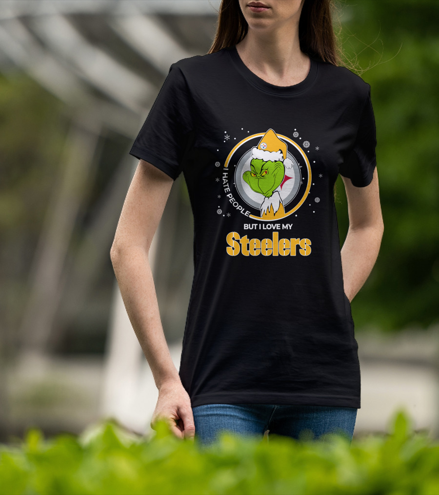 Christmas Grinch Santa I Hate People But I Love My Steelers T-Shirt