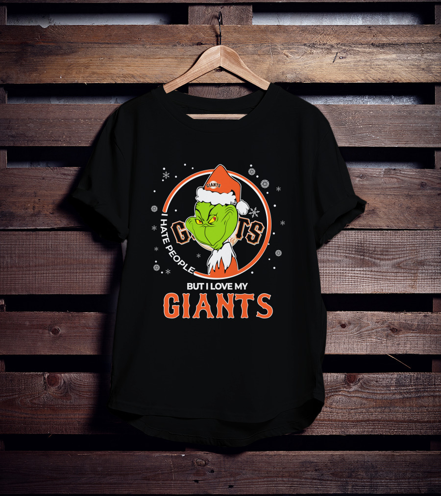 I Hate People But I Love My San Francisco Giants Christmas Grinch Santa T-Shirt