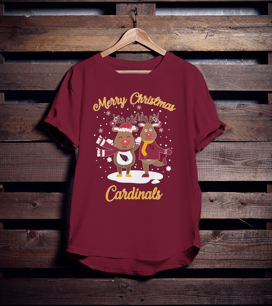 Merry Christmas Cardinals Reindeer Funny Christmas T-Shirt