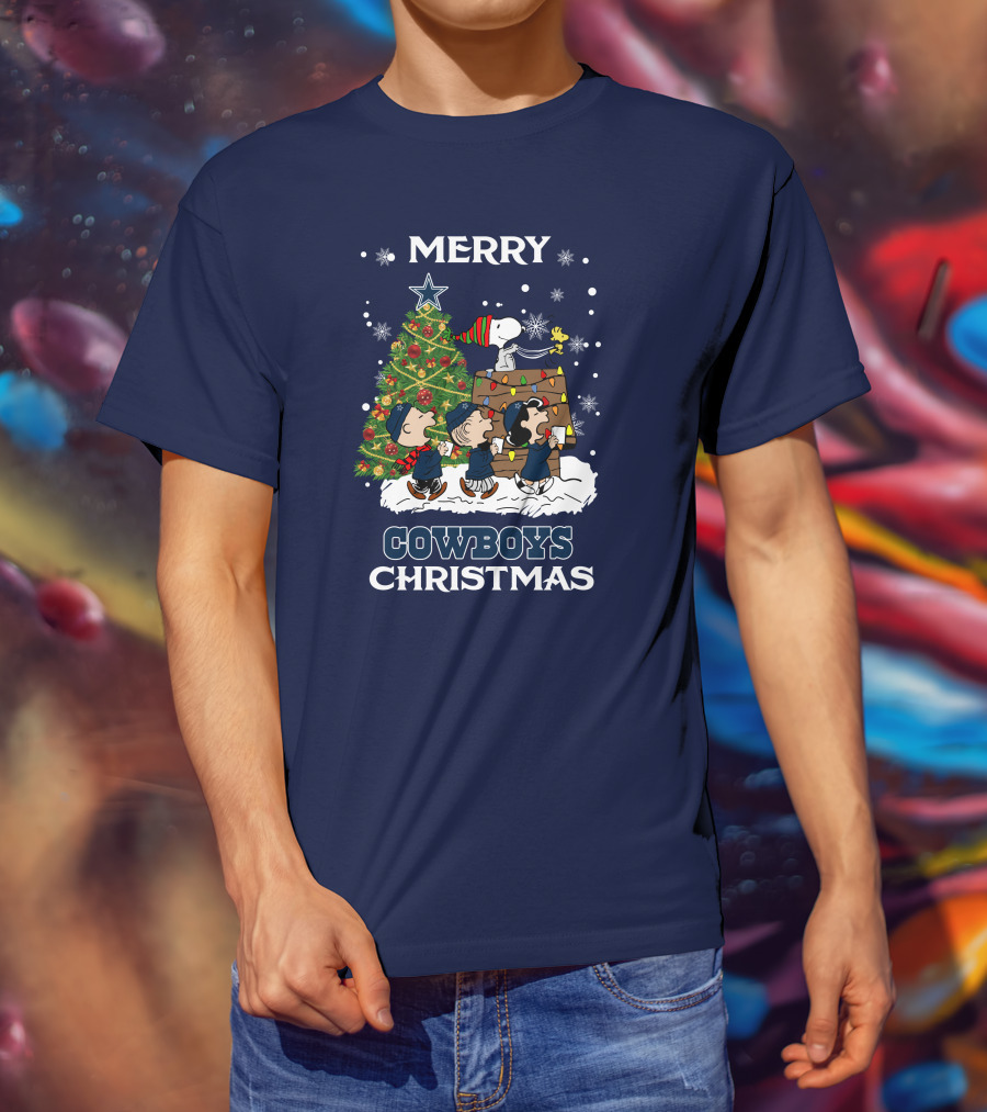 Merry Cowboys Christmas Peanut Tree Holiday Scene T-Shirt