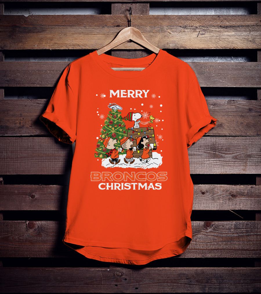 Merry Broncos Christmas Peanuts Tree Theme T-Shirt