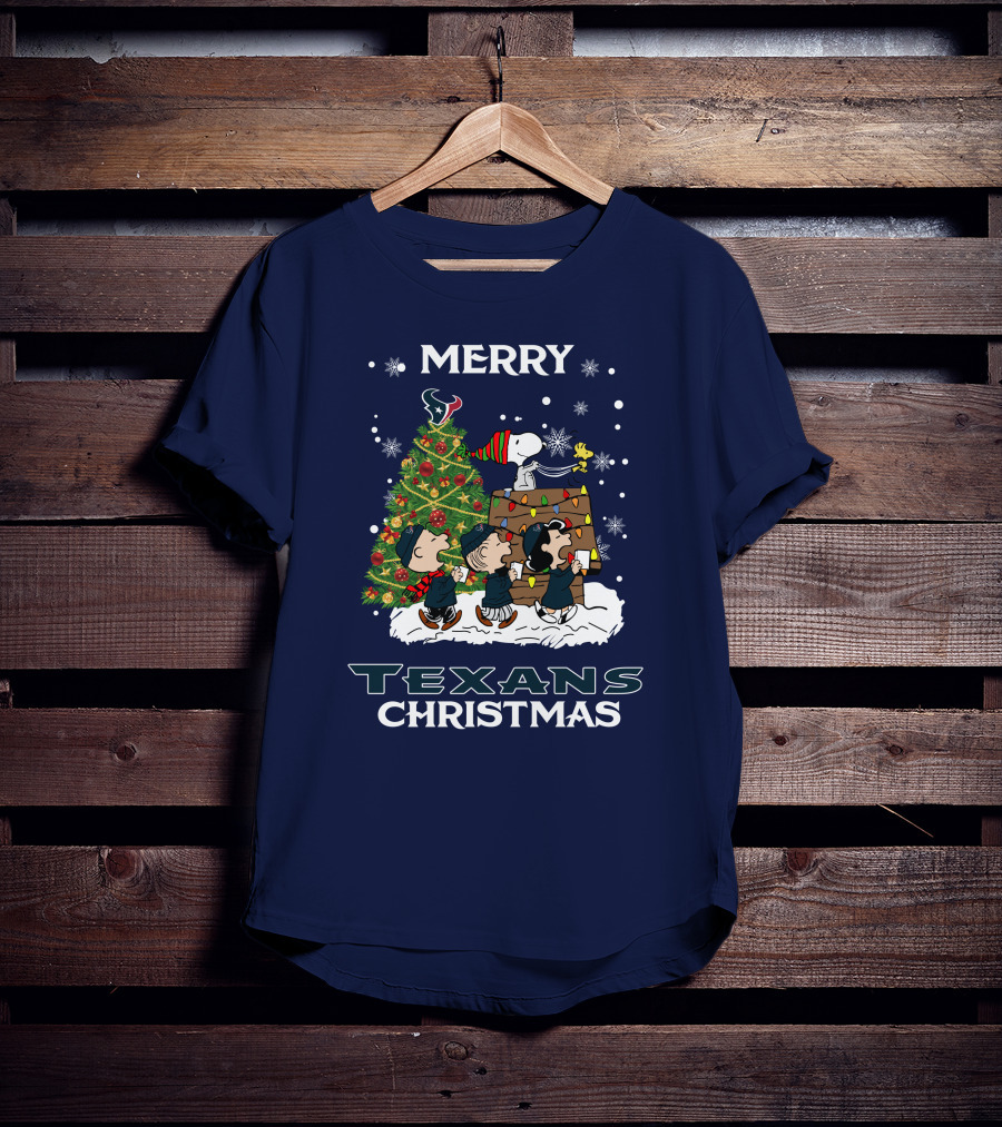 Merry Texans Christmas Peanuts Tree With Snoopy And Houston T-Shirt