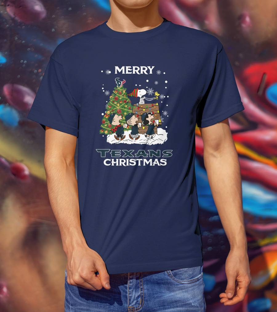 Merry Texans Christmas Peanuts Tree With Snoopy And Houston T-Shirt