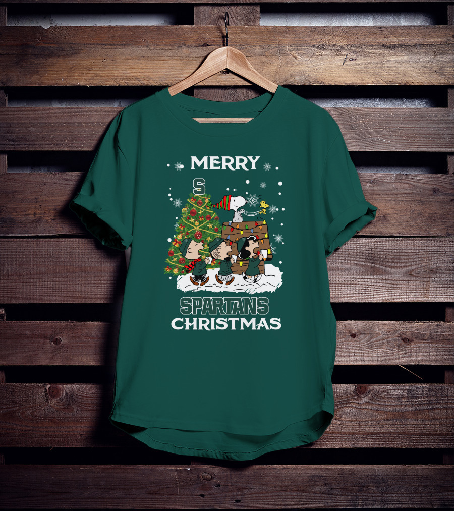 Merry Spartans Christmas Michigan State Peanuts Christmas Tree T-Shirt