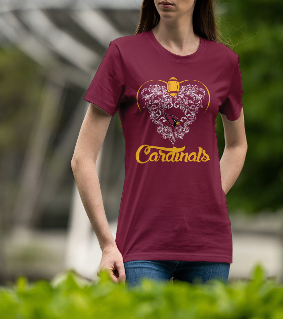 Cardinals Heart With Football And Arizona T-Shirt