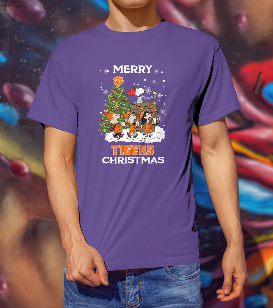 Merry Tigers Christmas Clemson The Peanut Christmas Tree T-Shirt
