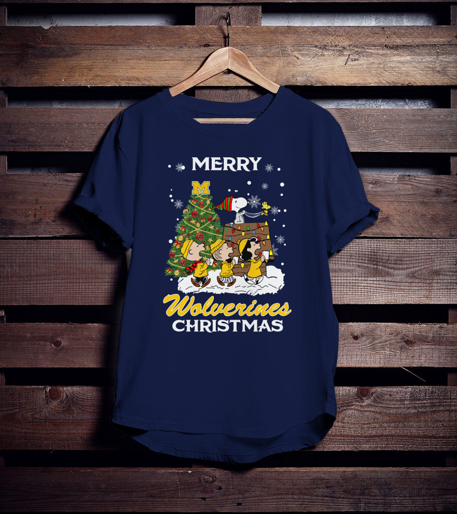 Merry Wolverines Christmas Peanuts Tree Celebration T-Shirt