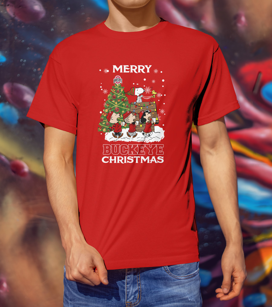 Merry Buckeye Christmas Ohio State Peanuts Christmas Tree T-Shirt