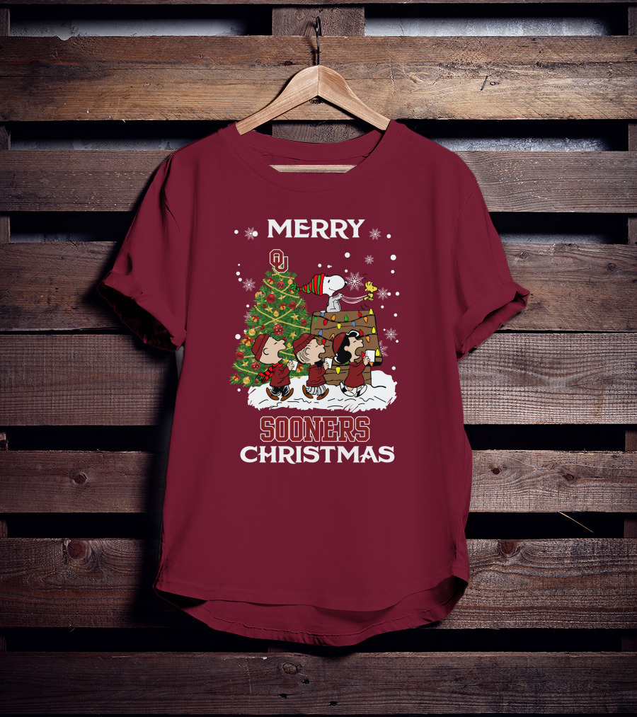 Merry Christmas Snoopy Oklahoma Sooners Christmas Tree Peanuts T-Shirt