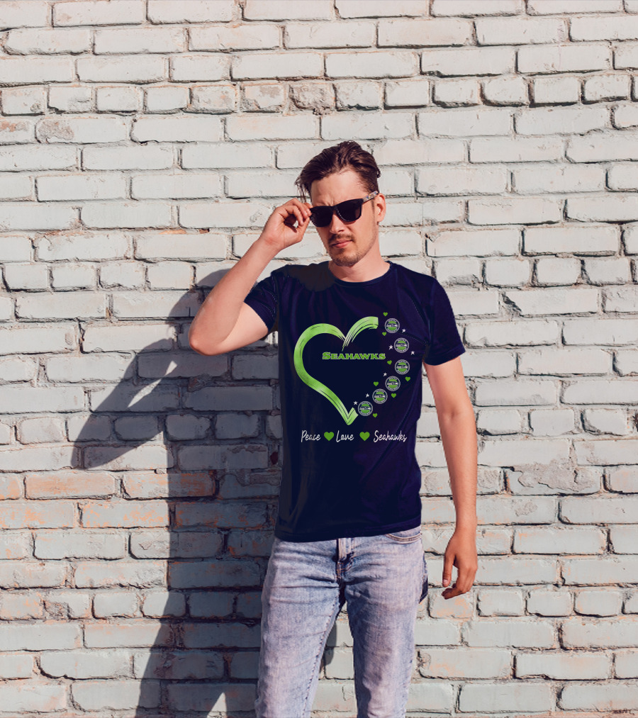 Peace Love Seahawks Seattle Seahawks Hearts T-Shirt